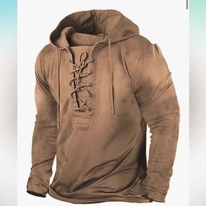 NWT Men's Lace-Up Tan Hoodie Size Large